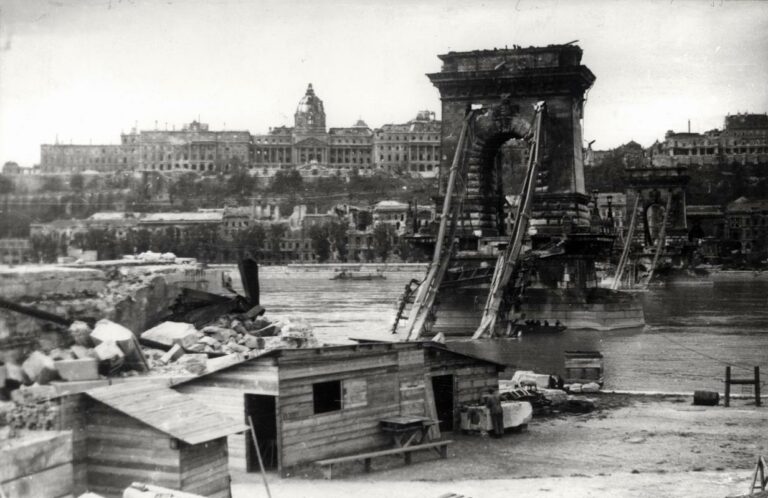Budapest Siege 1945 Chain Bridge destroyed World War II urban battles siege of Budapest