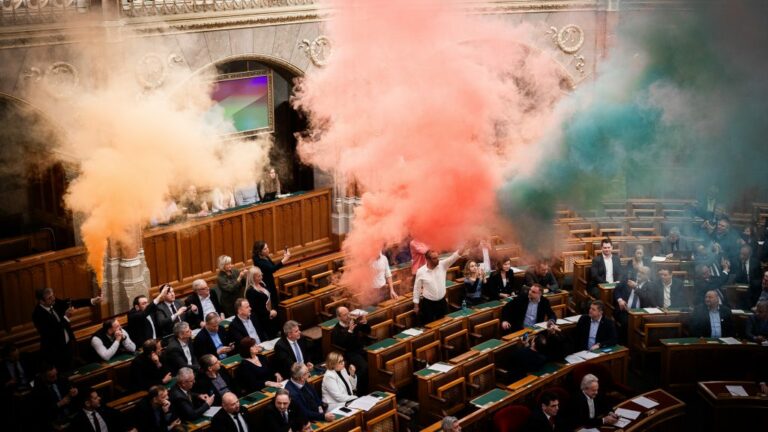 momentum parliament smoke bombs